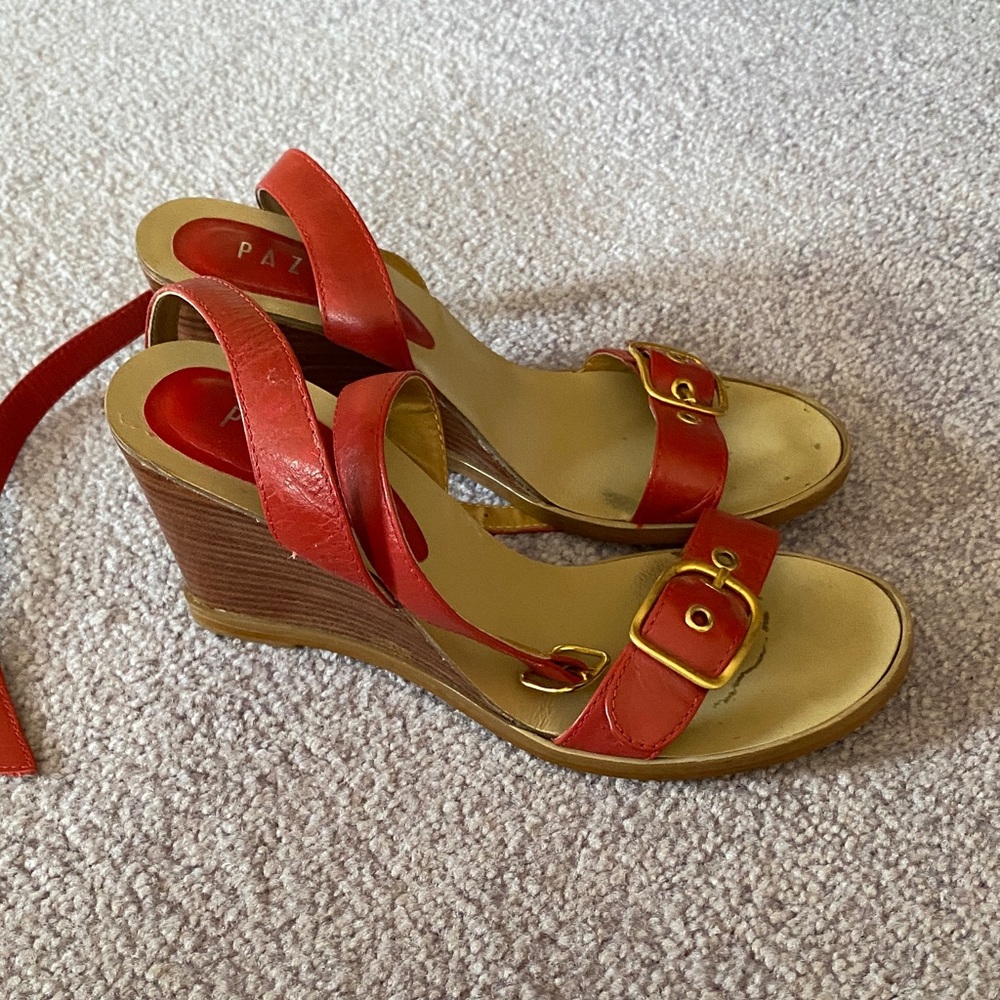 PAZZO Red Leather Wedge Sandals